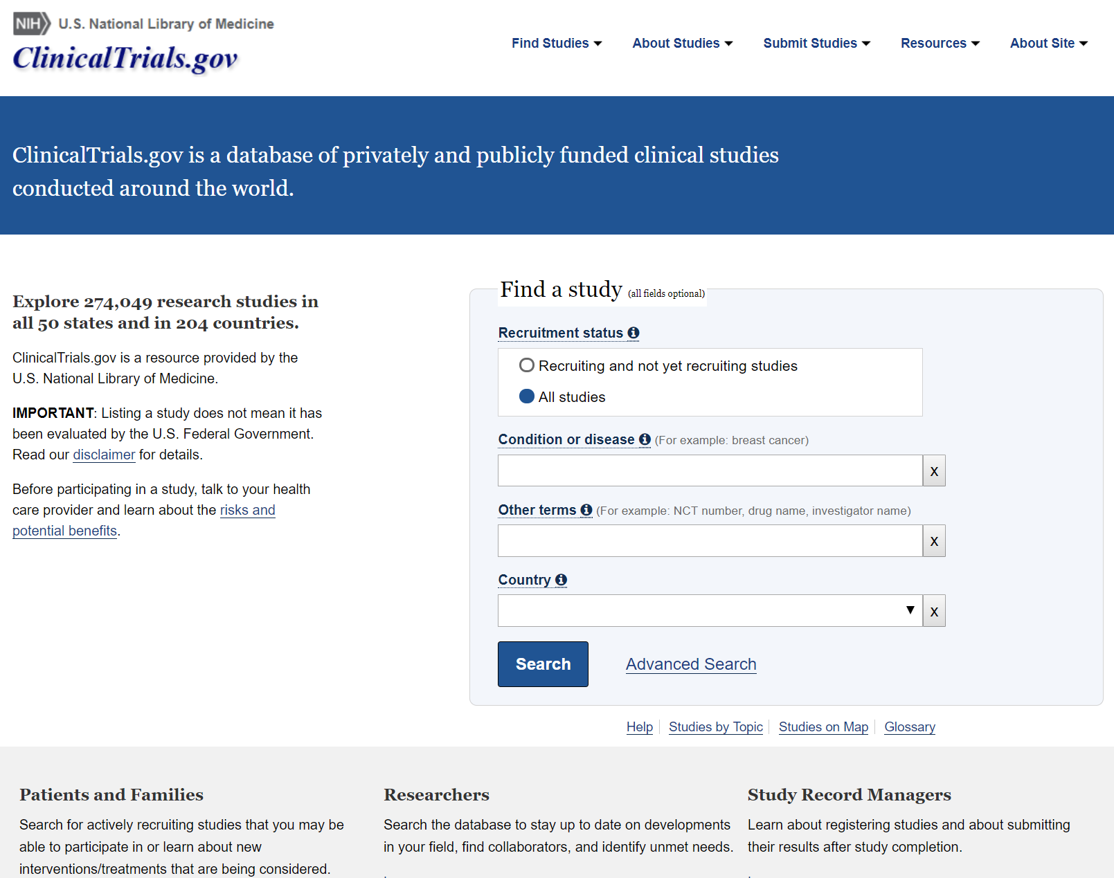 Clinicaltrials.gov Search