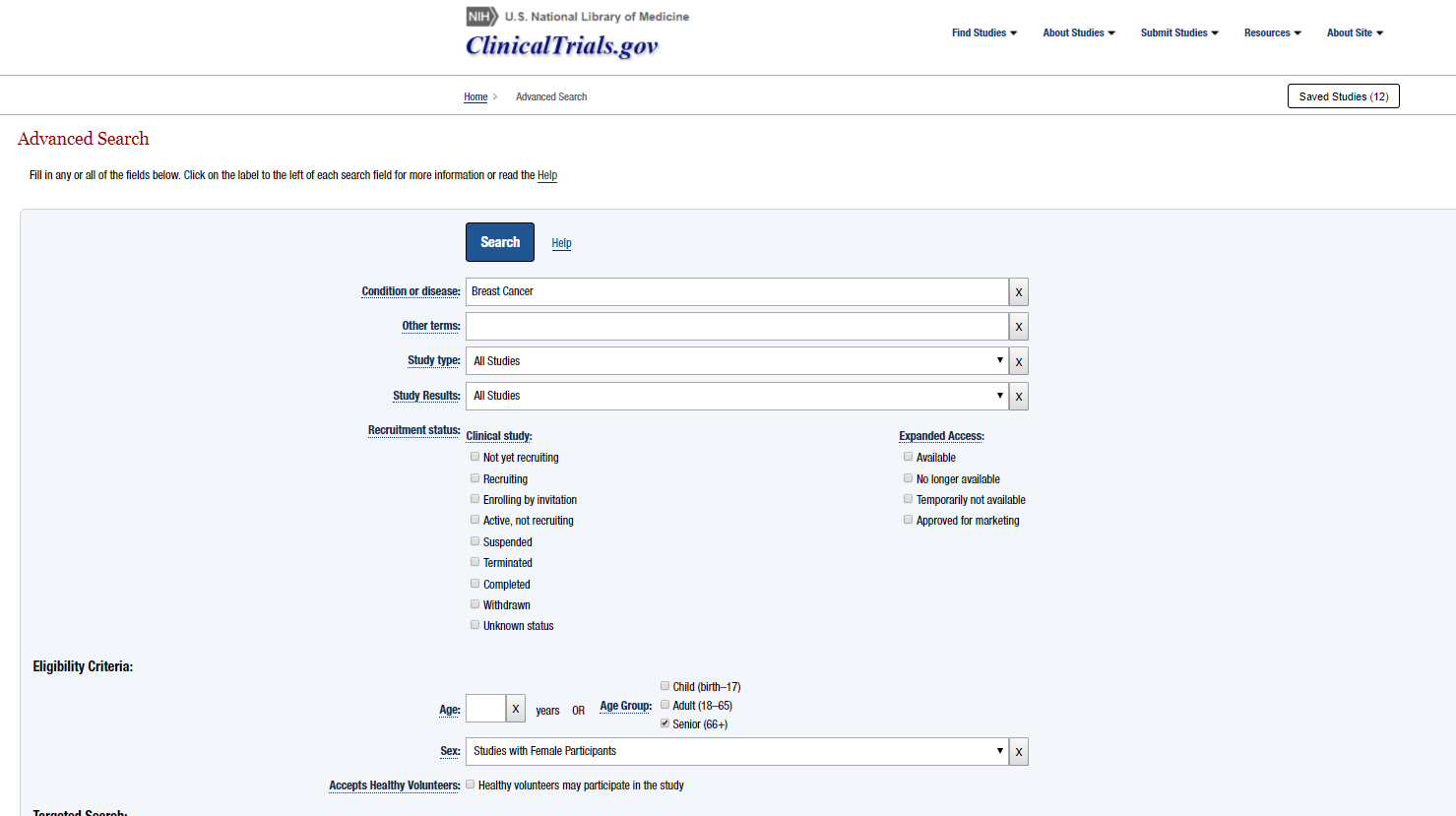 Clinicaltrials.gov Advanced Search