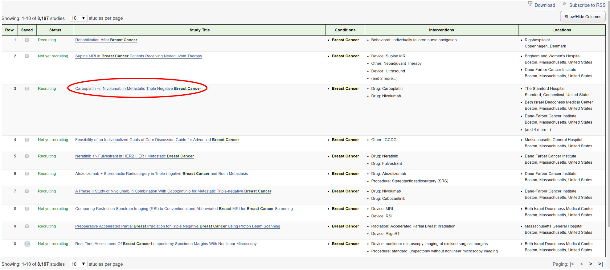 Clinicaltrials.gov Select Study